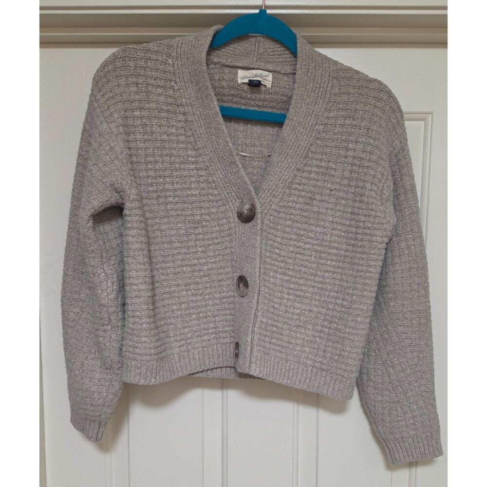 Universal Thread Taupe Waffle Knit Cropped Button Up Cardigan Sweater Size S